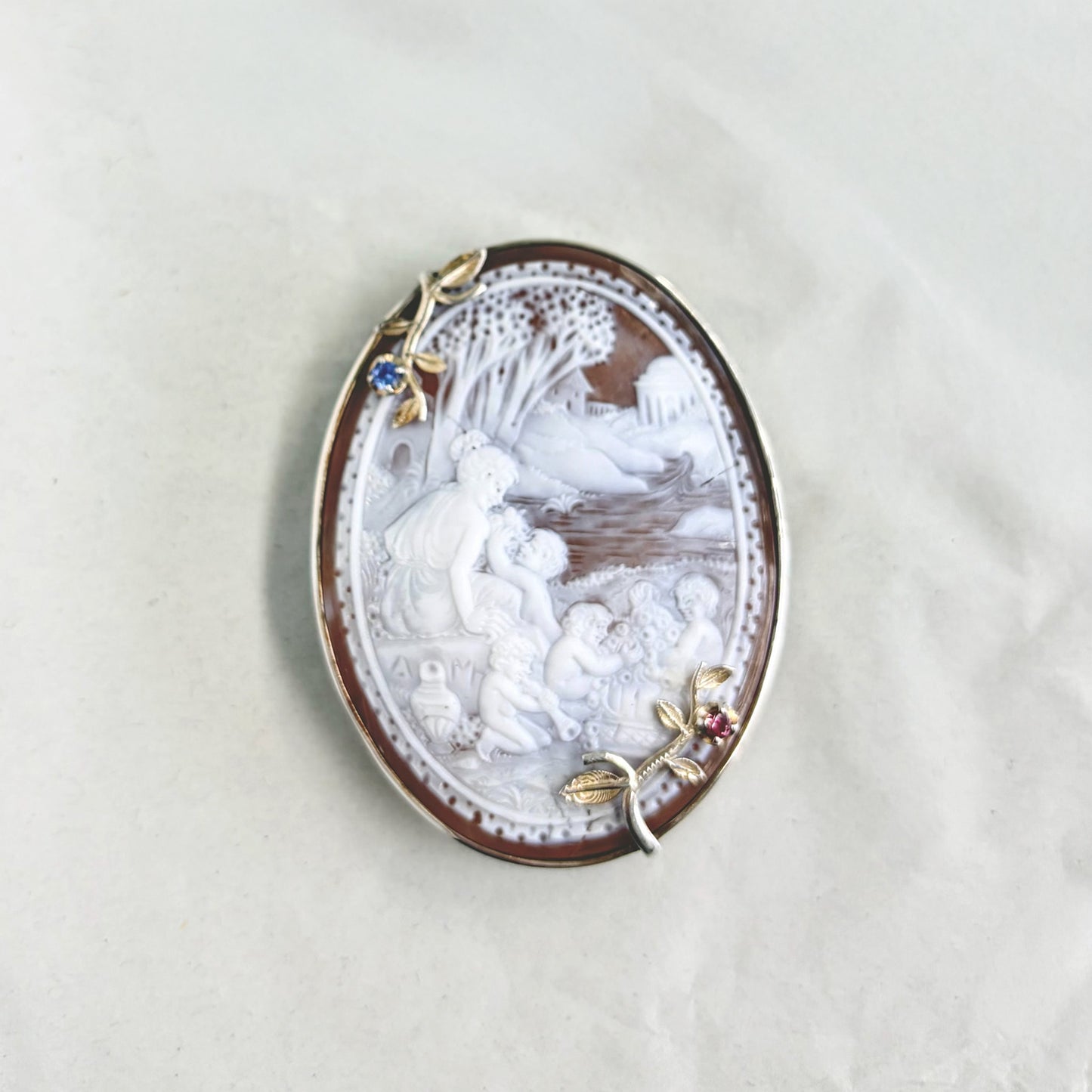 SV900(Pt)   カメオ/トルマリン/タンザナイト　ブローチ