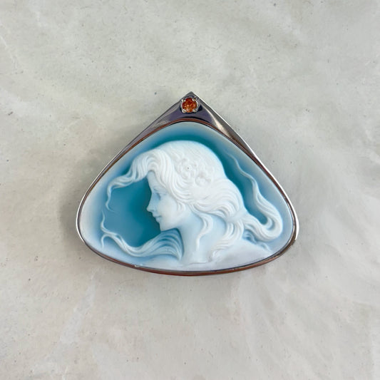 SV900(Pt)   ストーンカメオ/サファイア　ブローチ