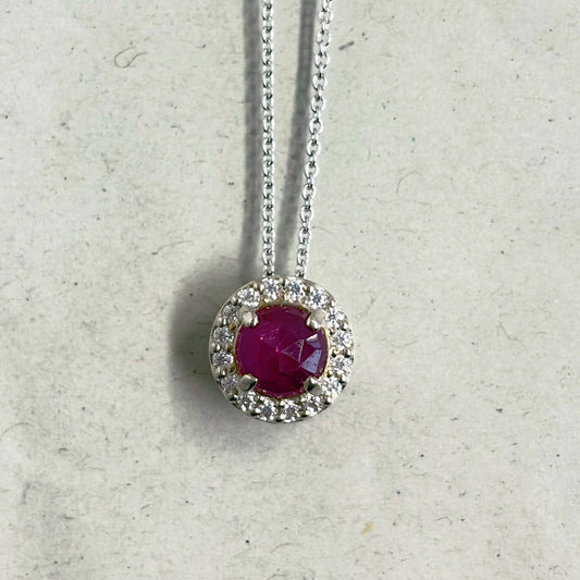 SV900(Pt)　チェーンSV925   ルビー/モアッサナイト  ネックレス