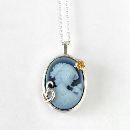 SV900(Pt)　チェーンSV925   ストーンカメオ/サファイア  ネックレス