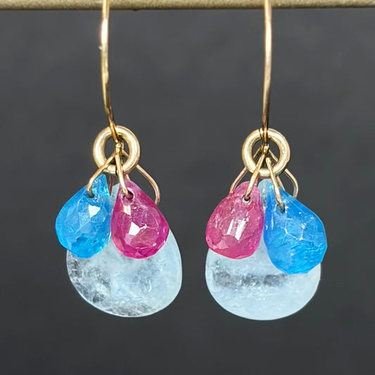 K10YG   アクアマリン・ネオンブルーアパタイト・ピンクサファイアピアス